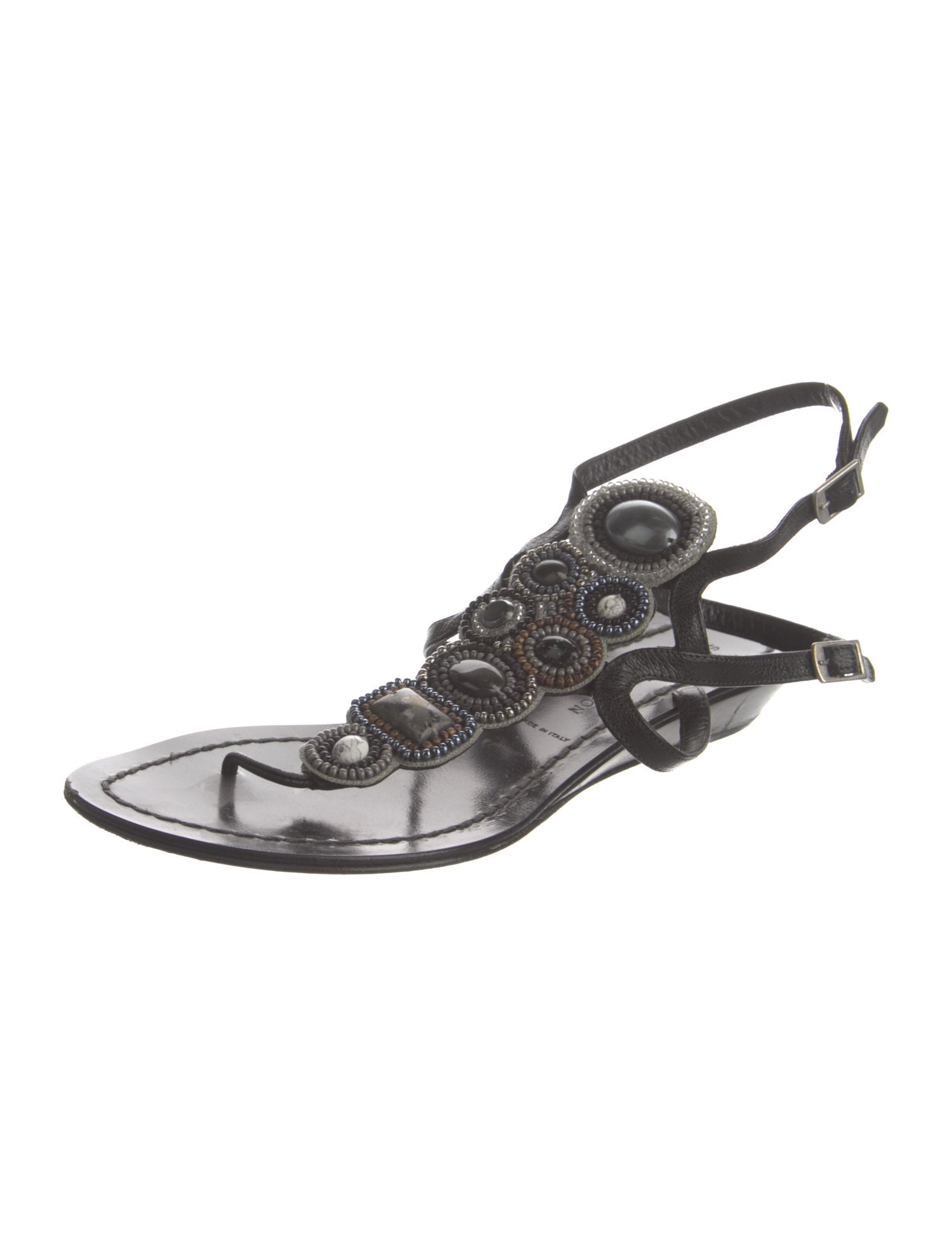 Sigerson Morrison Leather Beaded Accents Gladiator Sandals