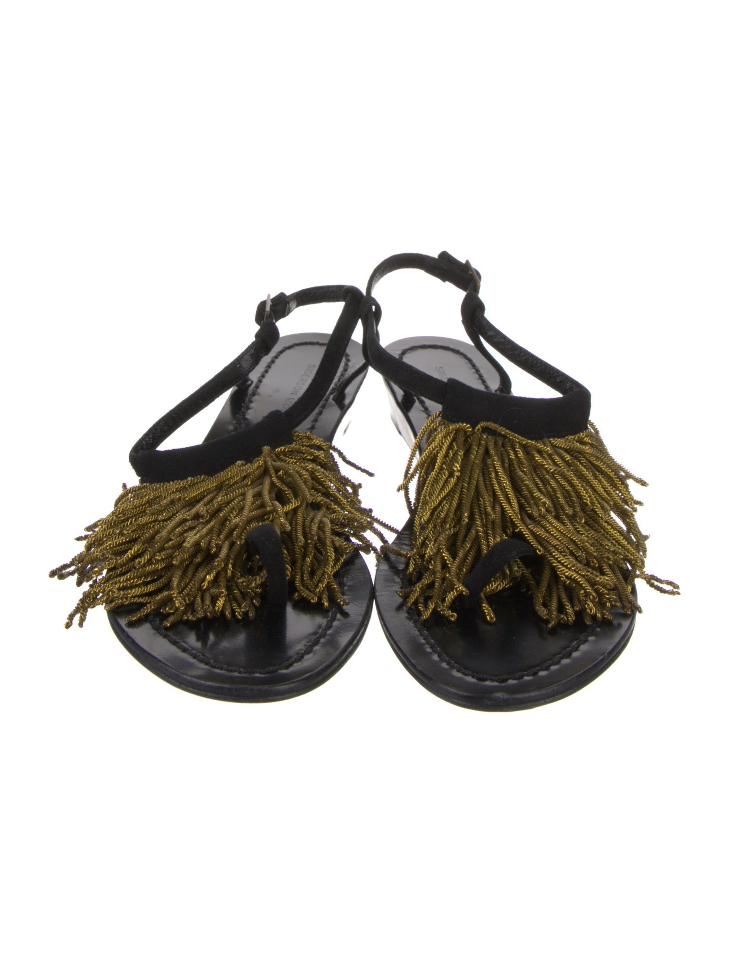 Sigerson Morrison Leather Fringe Trim Accent Slingback Sandals