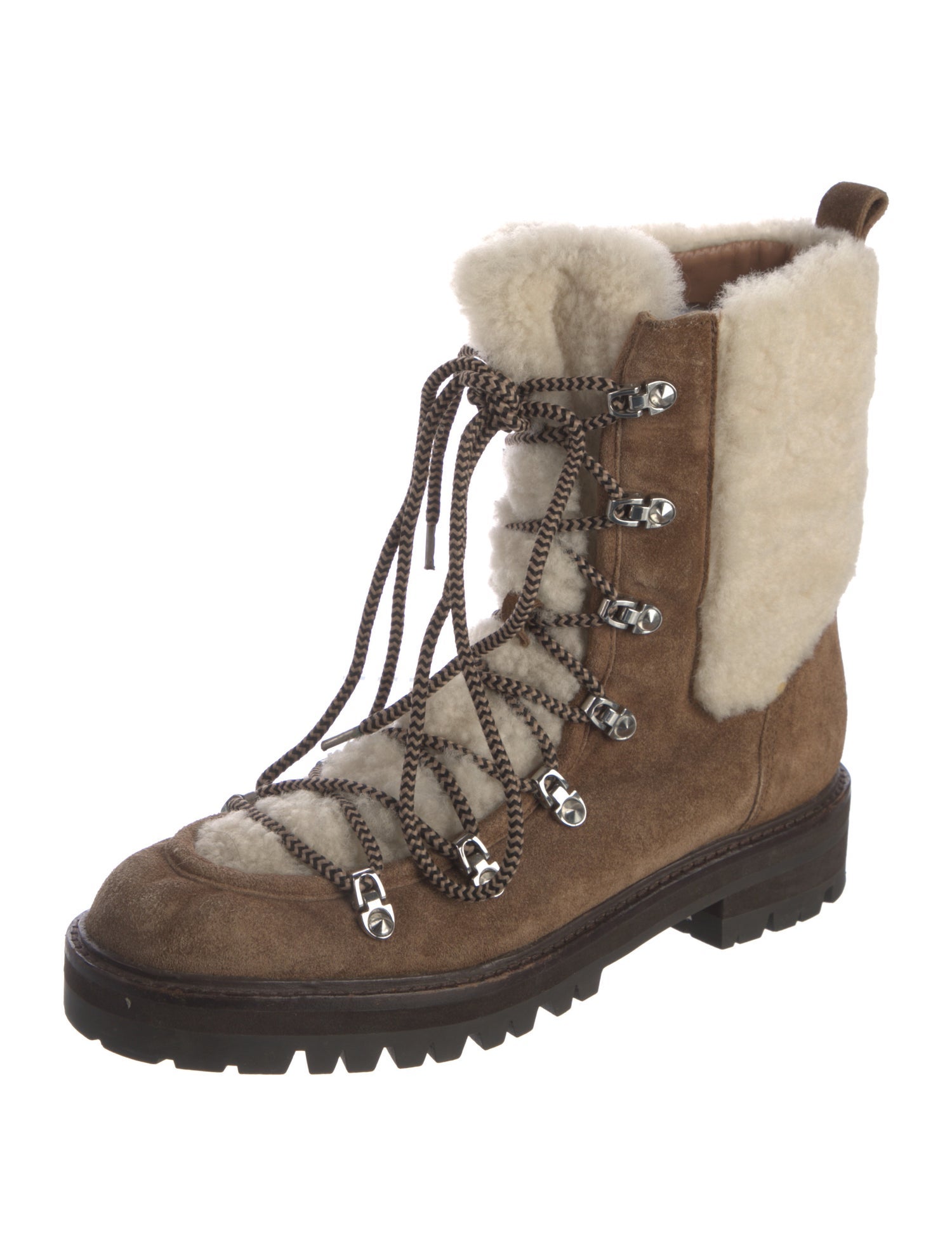 Sigerson Morrison Suede Faux Fur Trim Combat Boots