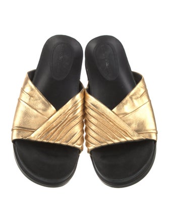 Sigerson Morrison Leather Pleated Accents Slides