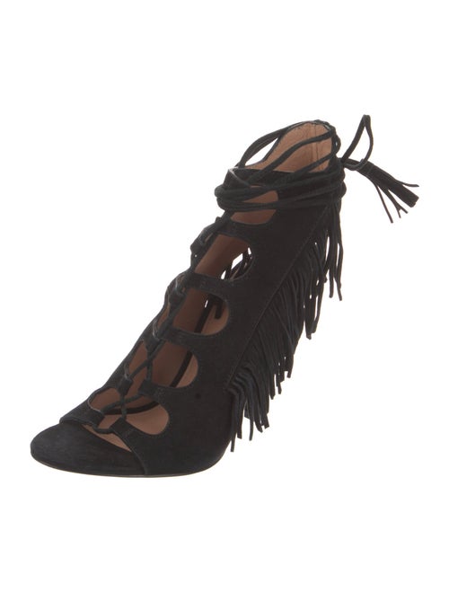Sigerson Morrison Suede Fringe Trim Accent Gladiator Sandals