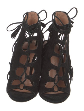 Sigerson Morrison Suede Fringe Trim Accent Gladiator Sandals