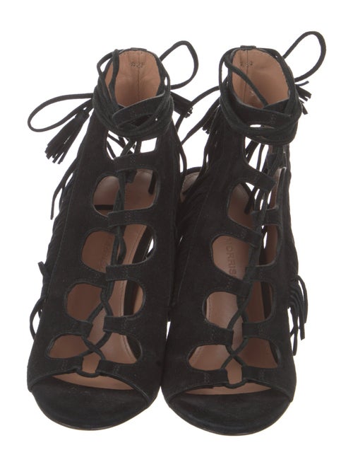 Sigerson Morrison Suede Fringe Trim Accent Gladiator Sandals