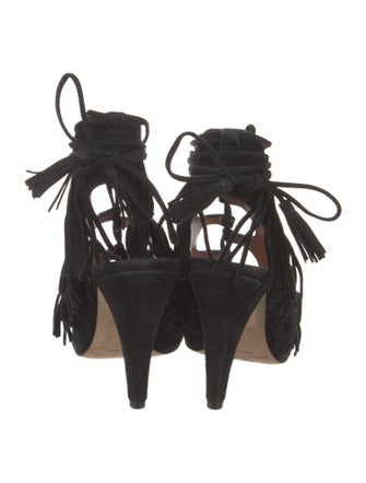 Sigerson Morrison Suede Fringe Trim Accent Gladiator Sandals