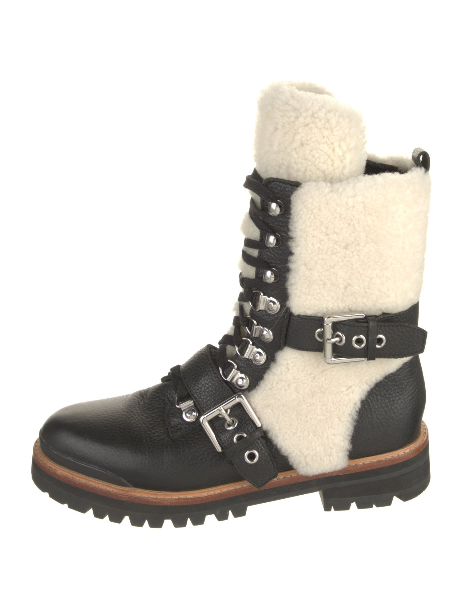 Sigerson Morrison Leather Colorblock Pattern Combat Boots