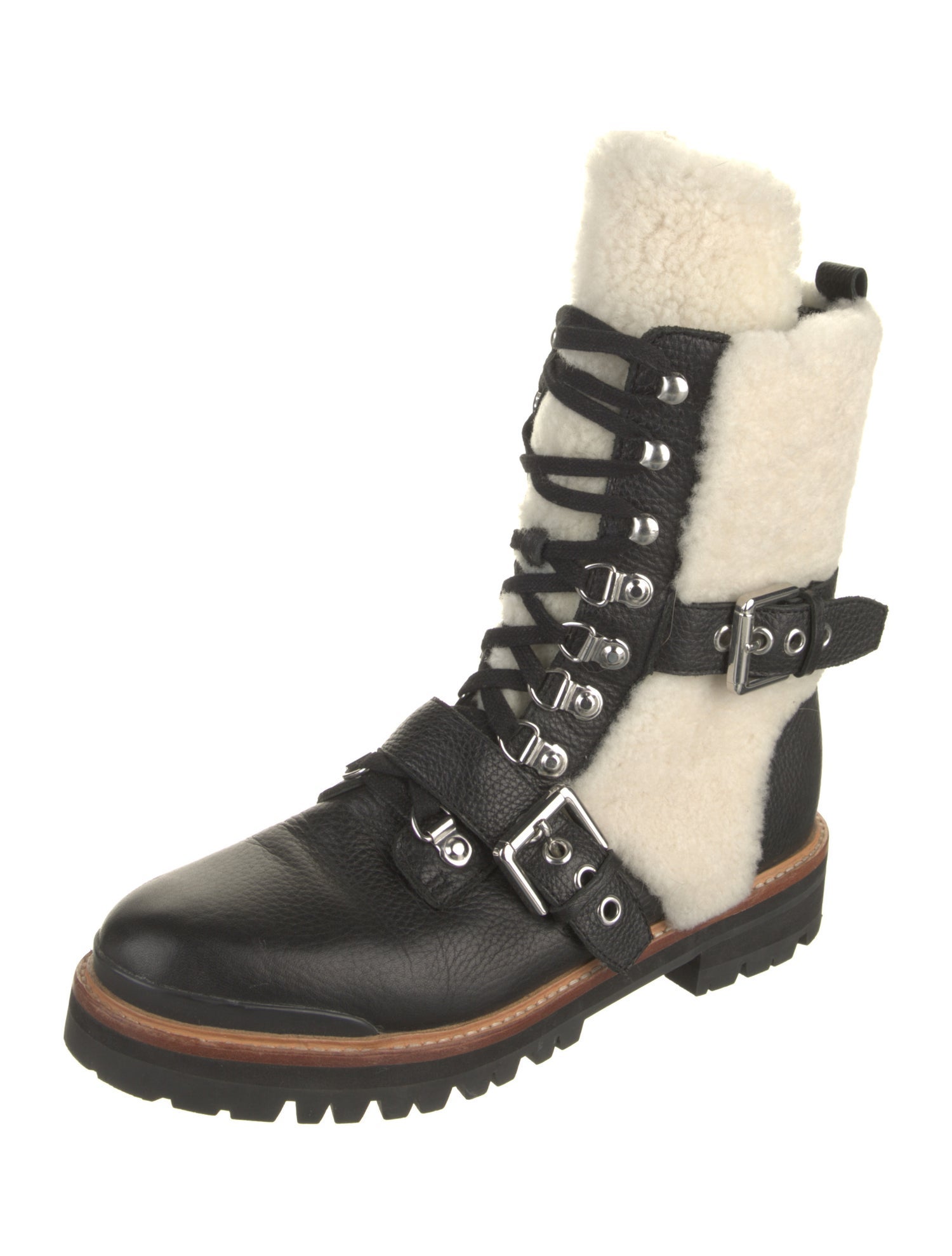 Sigerson Morrison Leather Colorblock Pattern Combat Boots