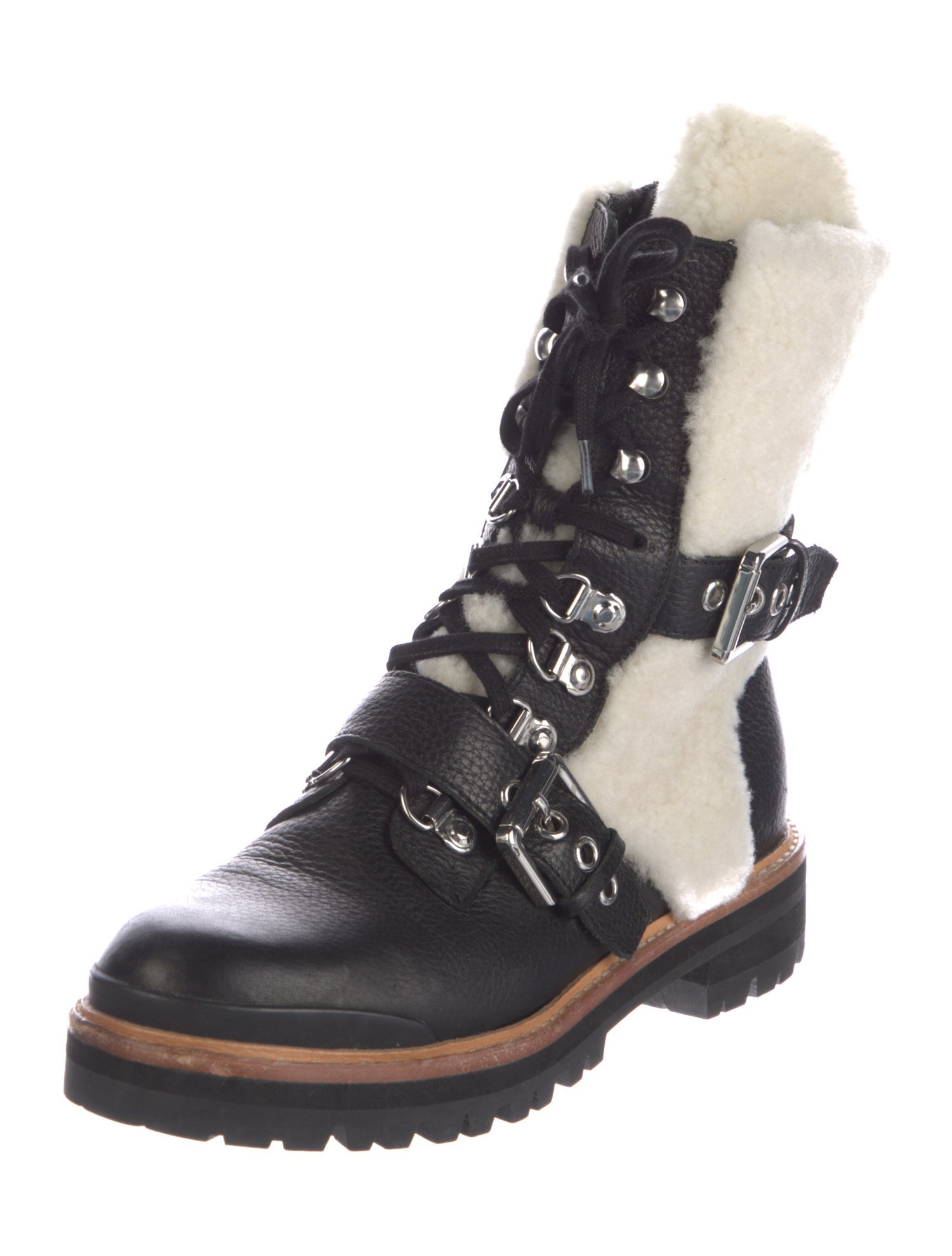 Sigerson Morrison Leather Colorblock Pattern Combat Boots