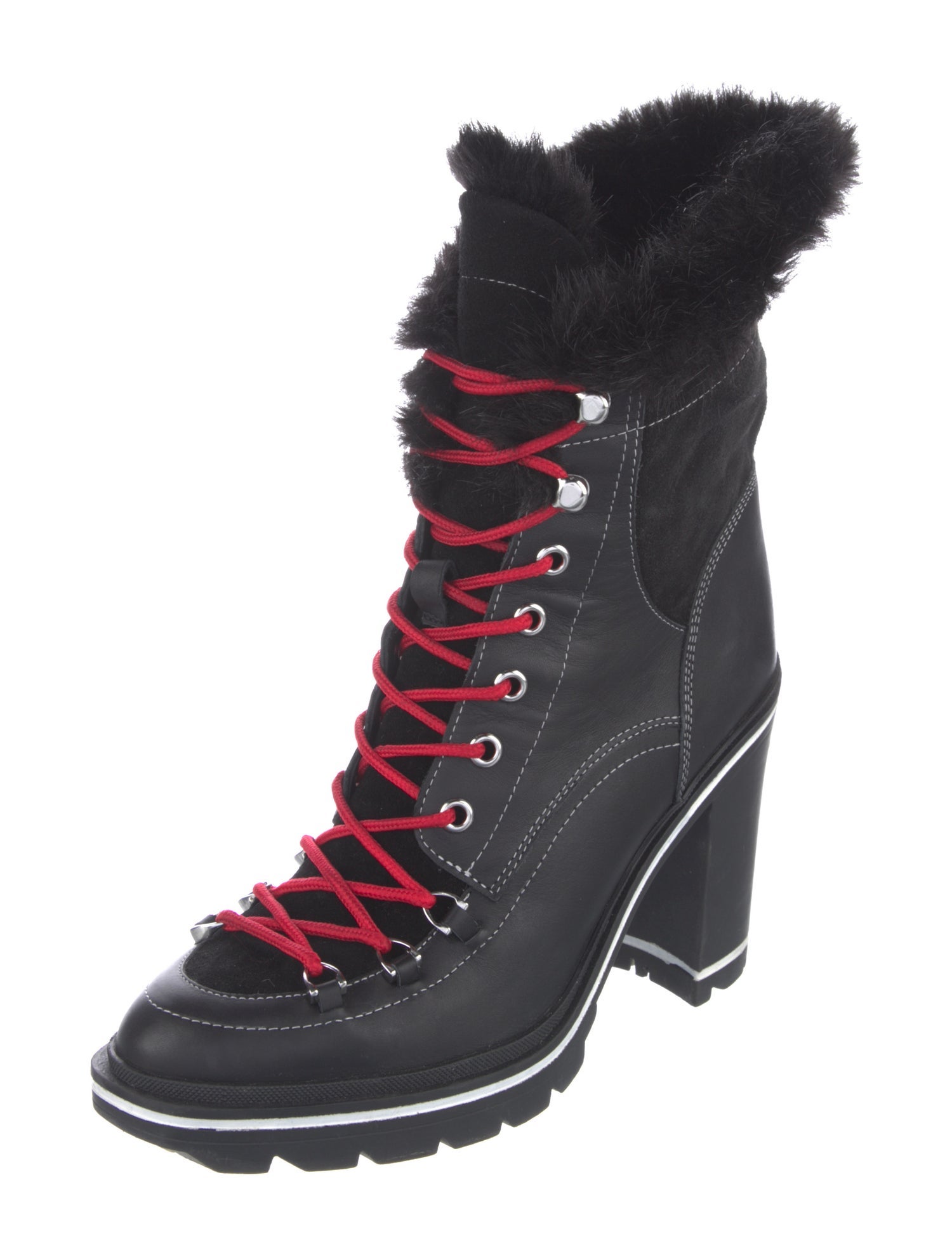 Sigerson Morrison Leather Faux Fur Trim Combat Boots