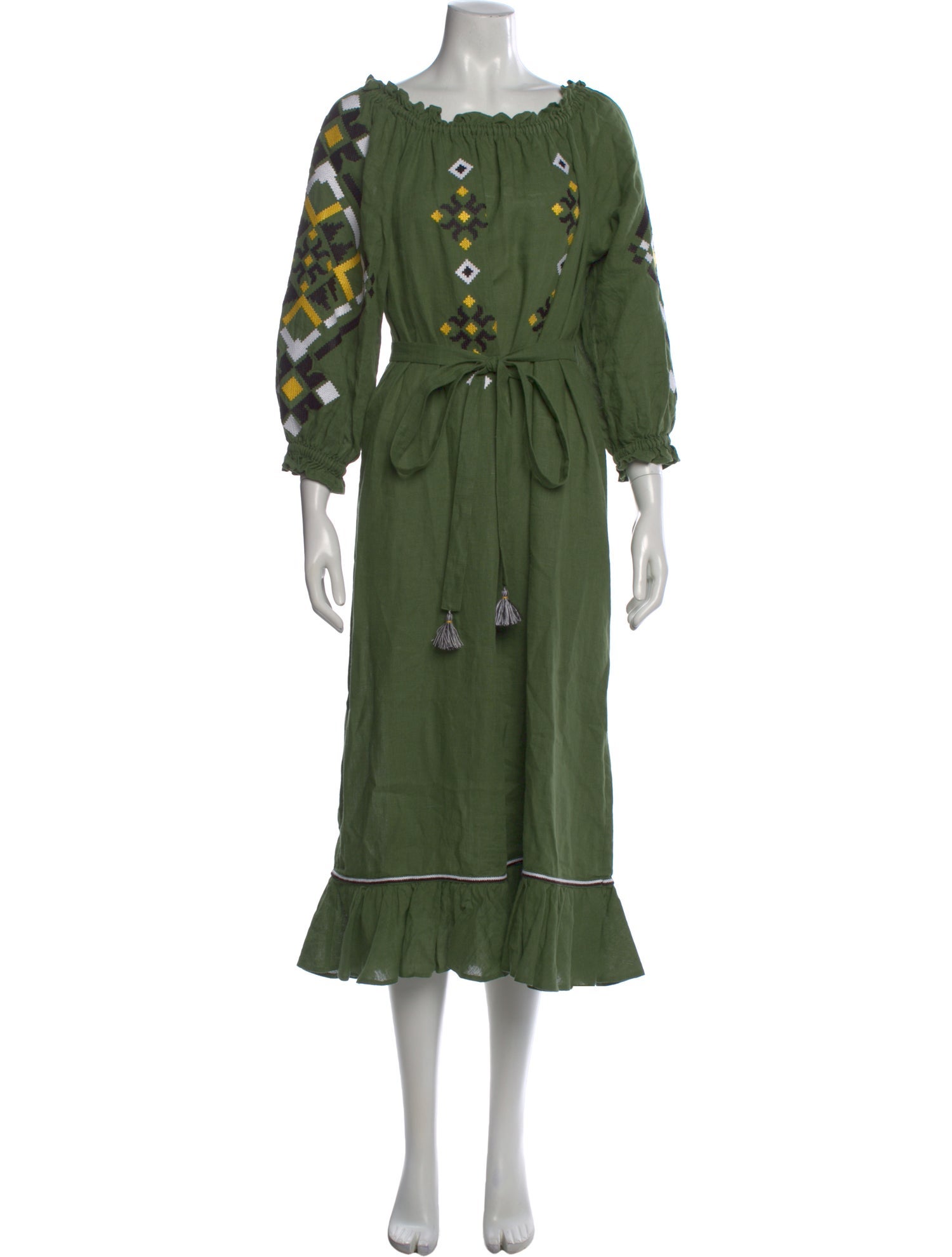 Sleeping Gypsy Linen Long Dress - Green Dresses, Clothing - WSGLP20065