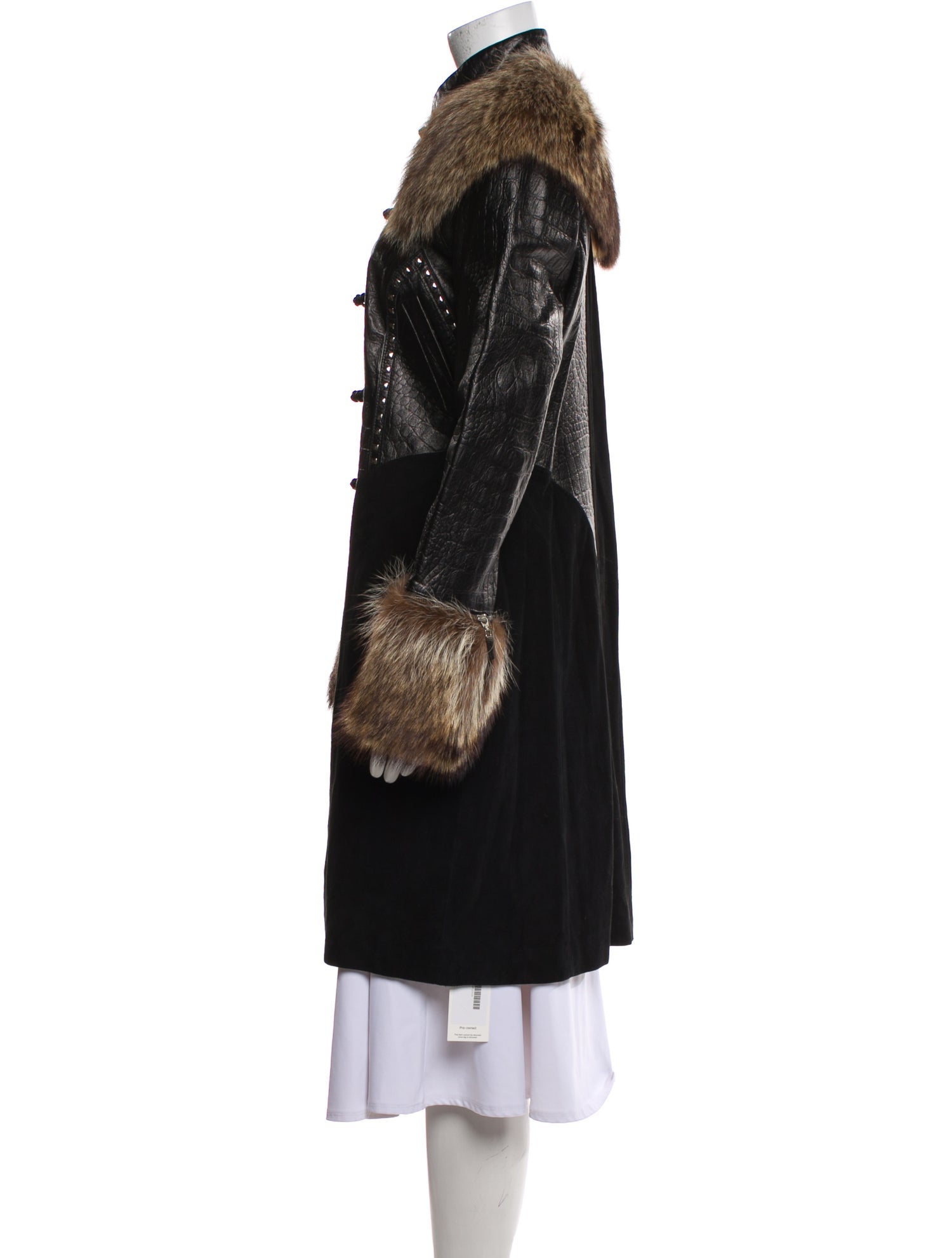 Shanghai Tang Leather Faux Fur Coat