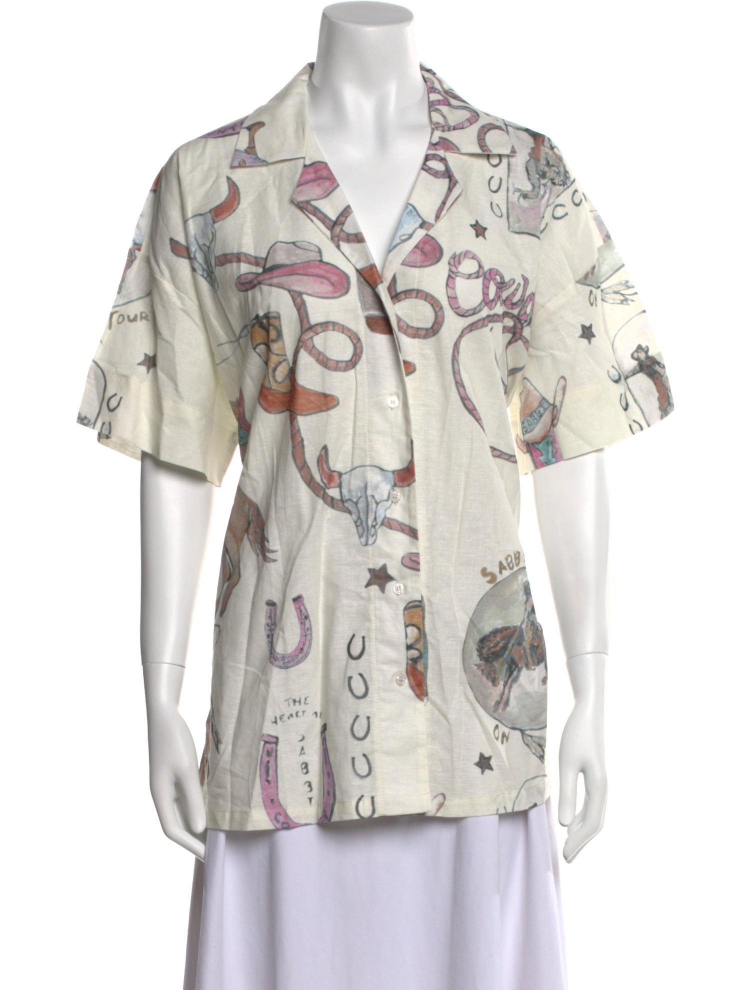 Sabah Linen Graphic Print Button-Up Top