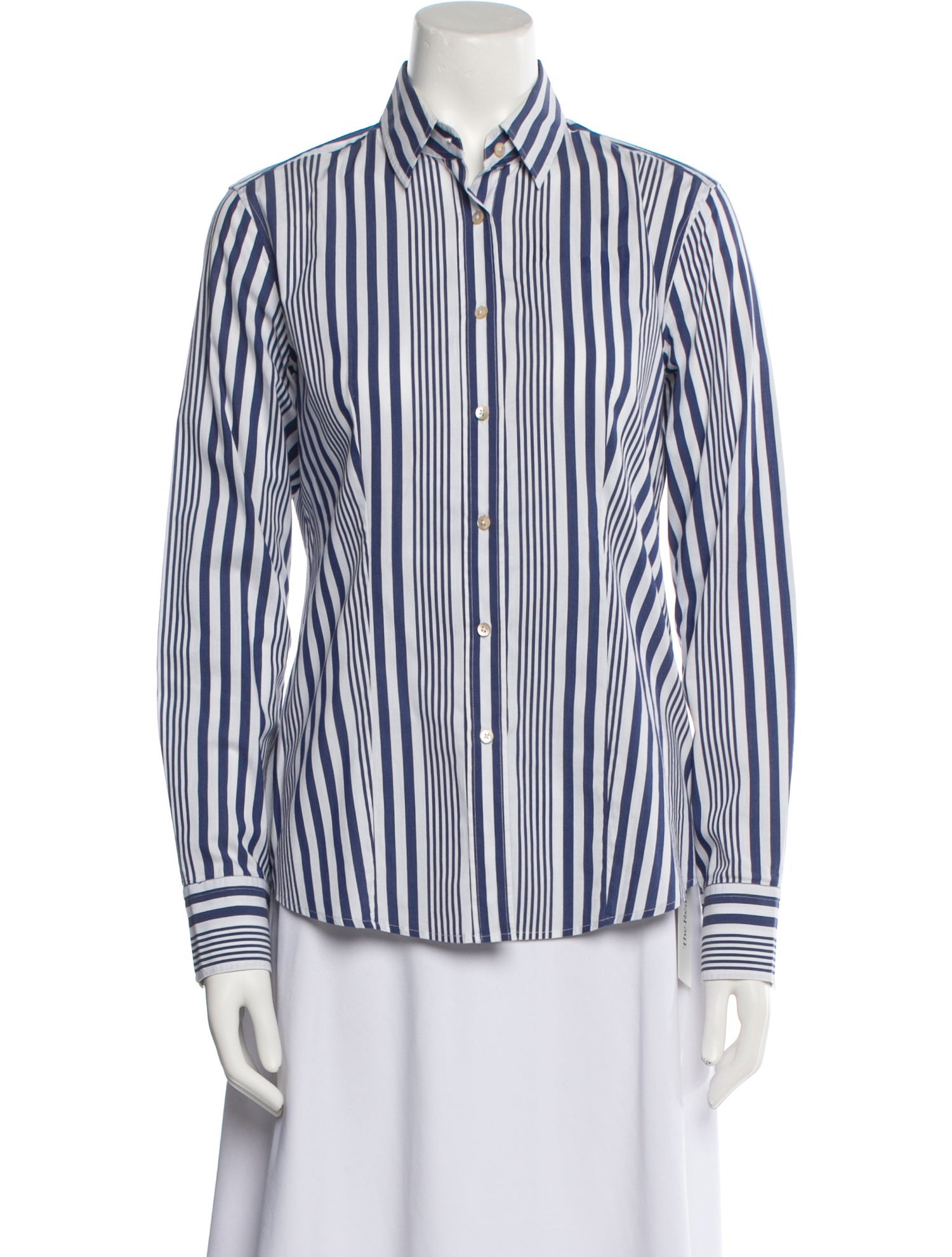 Sharis Place Private Label Striped Long Sleeve Button-Up Top