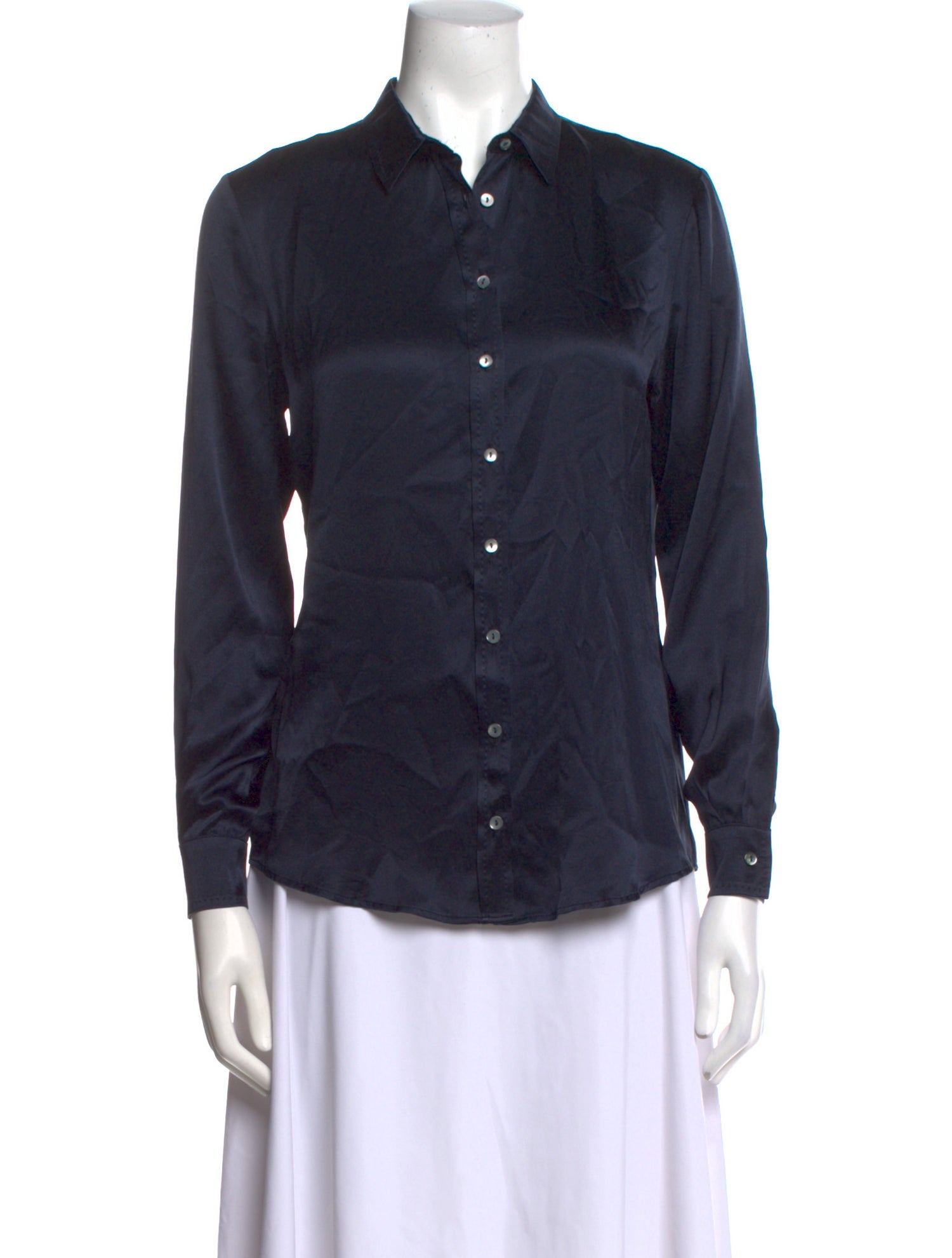 Sharis Place Private Label Silk Long Sleeve Button-Up Top