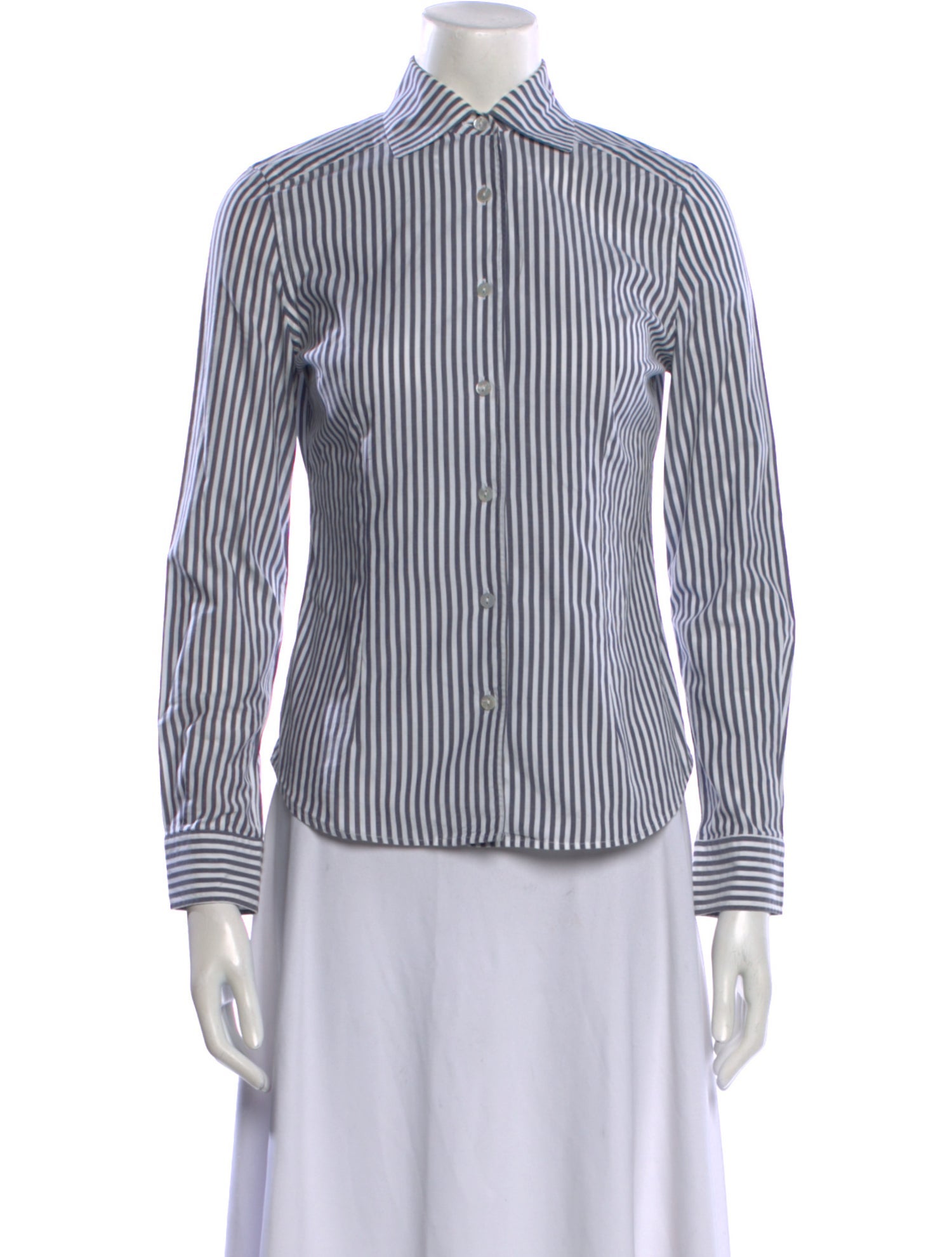 Sharis Place Private Label Striped Long Sleeve Button-Up Top