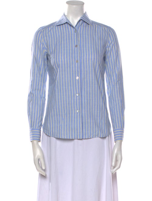 Sharis Place Private Label Striped Three-Quarter Sleeve Button-Up Top