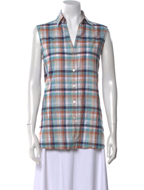 Sharis Place Private Label Plaid Print Sleeveless Button-Up Top