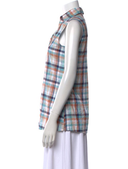 Sharis Place Private Label Plaid Print Sleeveless Button-Up Top