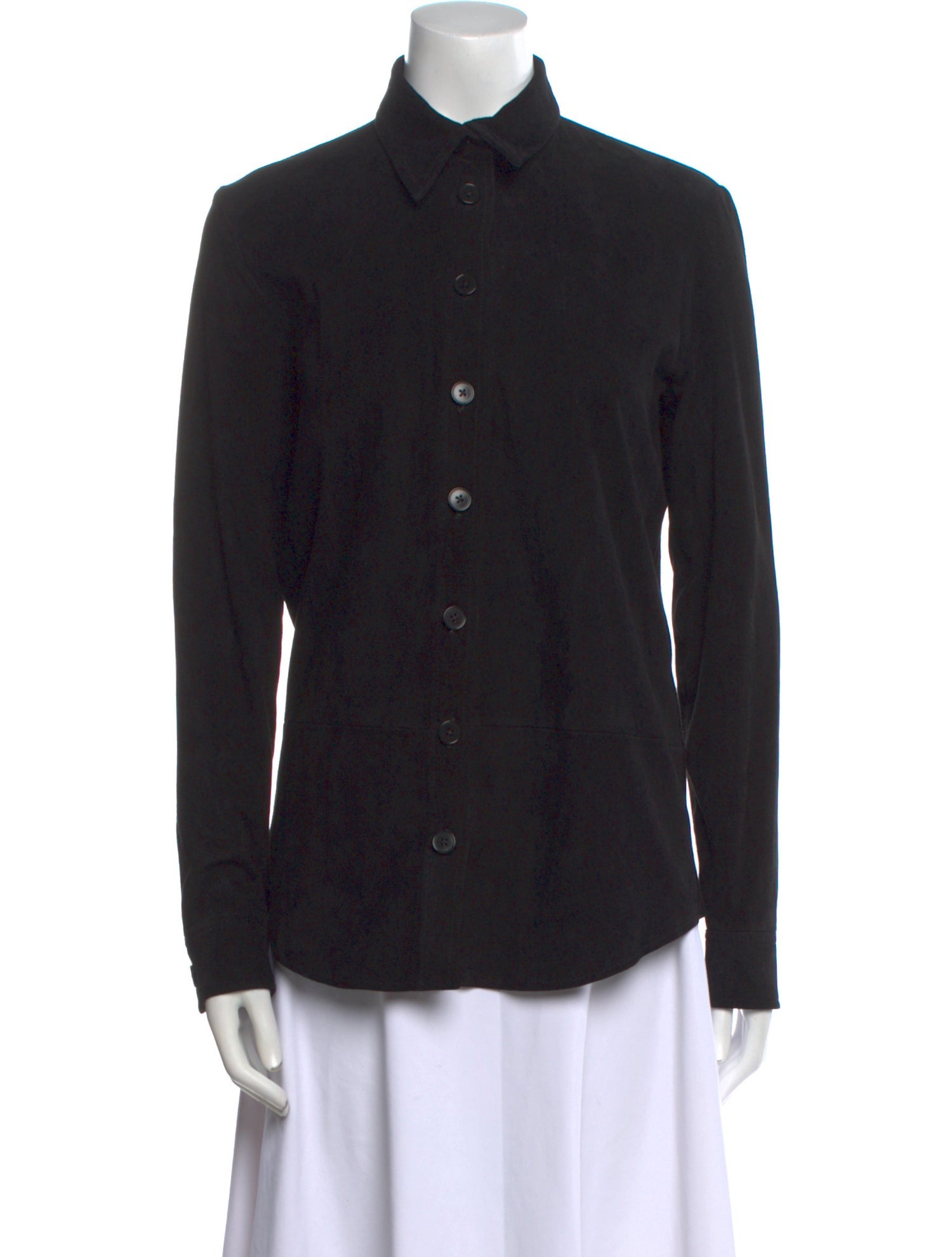 Sharis Place Private Label Suede Long Sleeve Button-Up Top