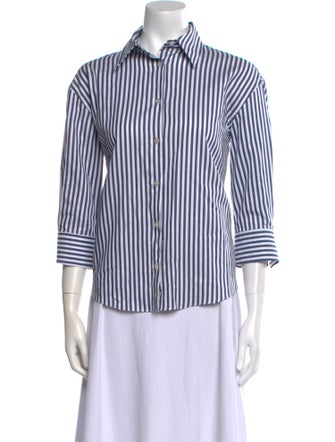 Sharis Place Private Label Striped Three-Quarter Sleeve Button-Up Top