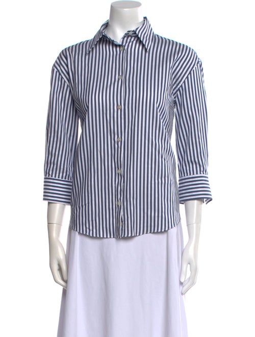 Sharis Place Private Label Striped Three-Quarter Sleeve Button-Up Top