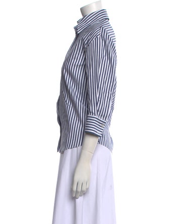 Sharis Place Private Label Striped Three-Quarter Sleeve Button-Up Top