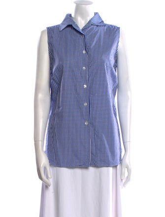 Sharis Place Private Label Plaid Print Sleeveless Button-Up Top