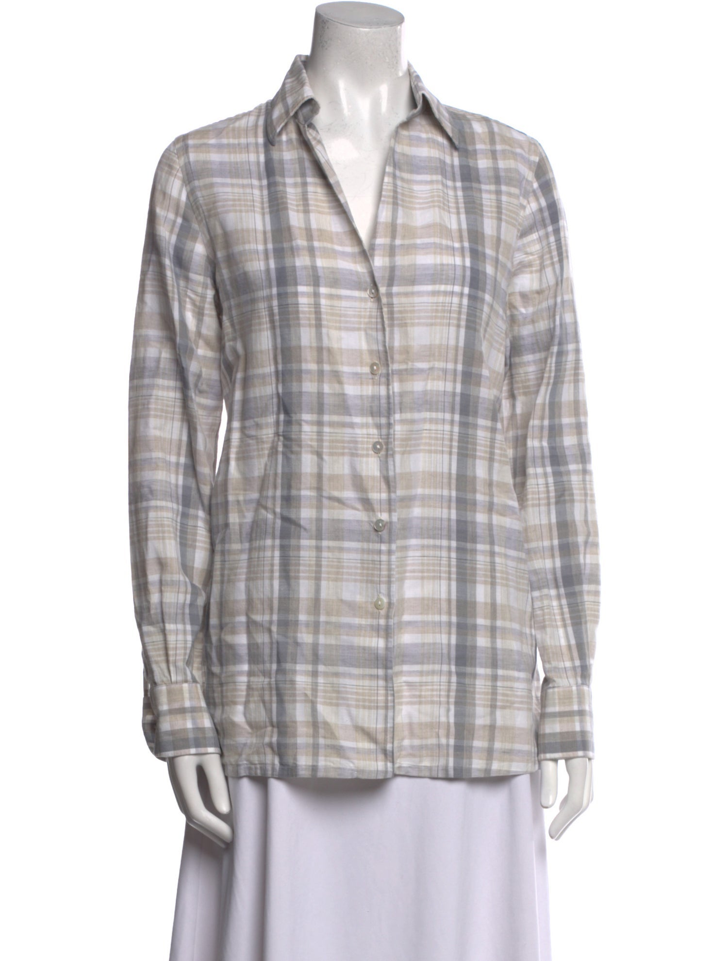 Sharis Place Private Label Plaid Print Long Sleeve Button-Up Top