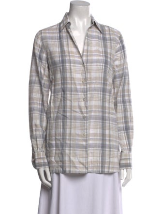 Sharis Place Private Label Plaid Print Long Sleeve Button-Up Top