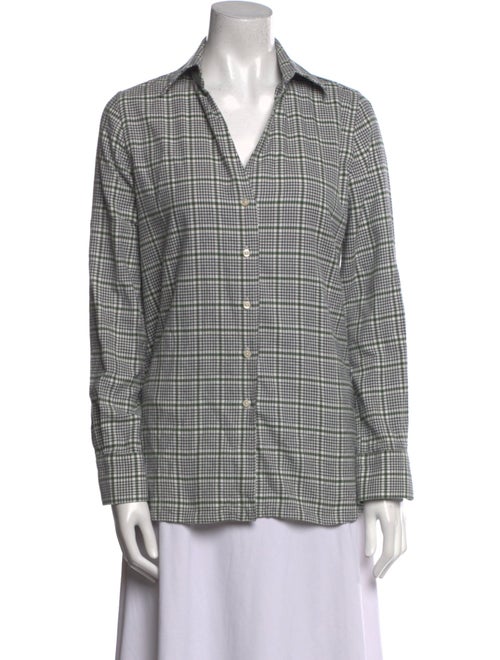 Sharis Place Private Label Plaid Print Long Sleeve Button-Up Top