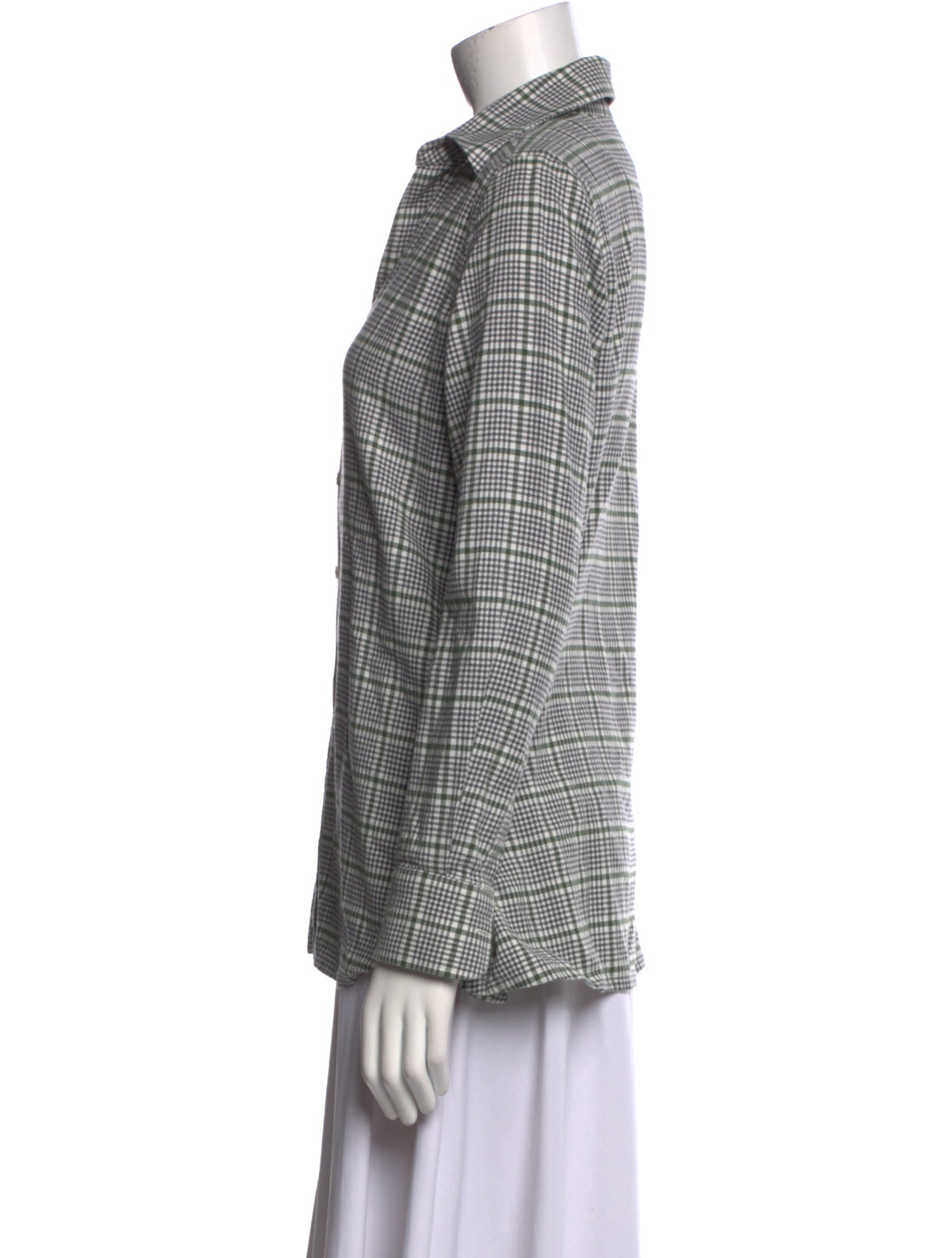 Sharis Place Private Label Plaid Print Long Sleeve Button-Up Top