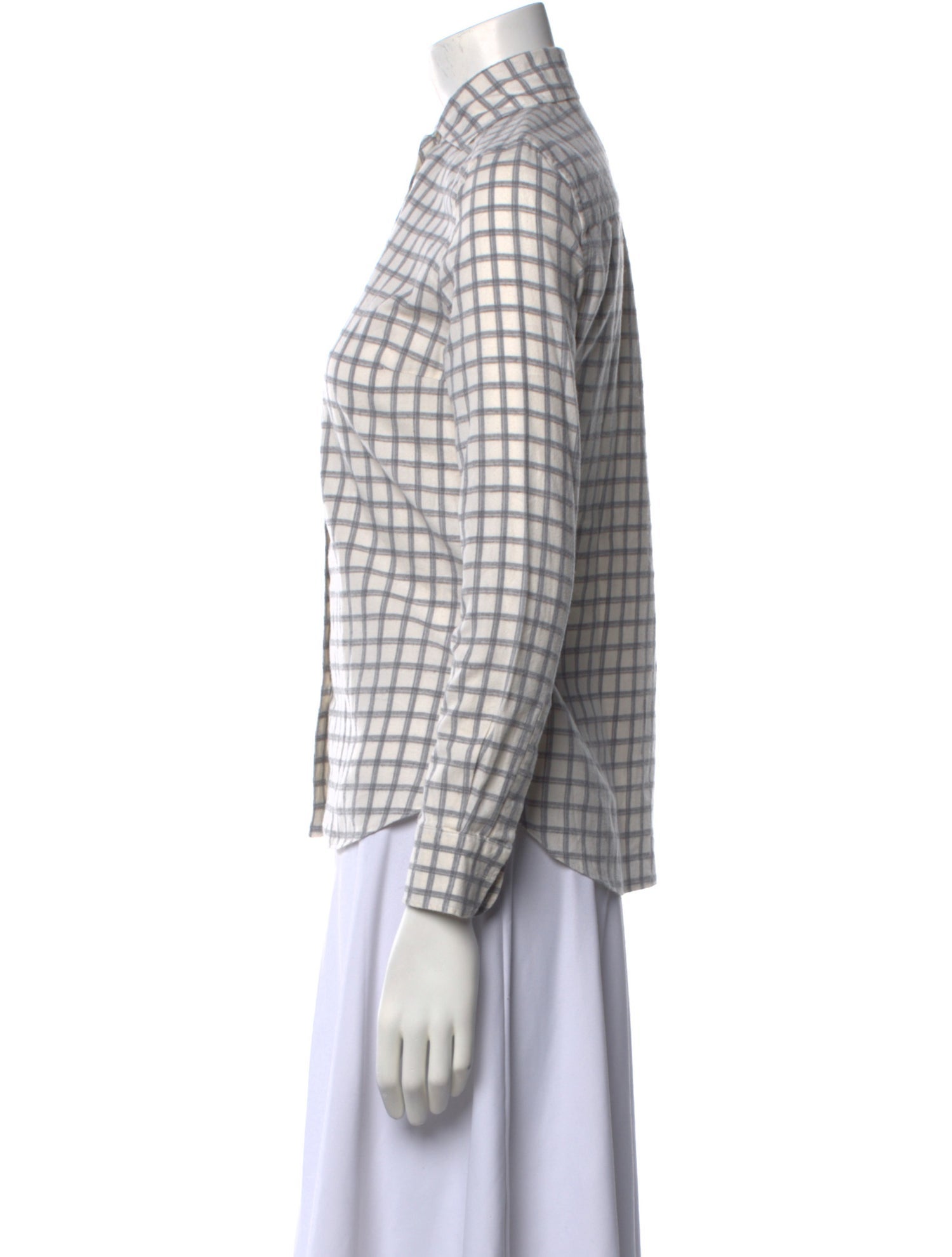 Sharis Place Private Label Plaid Print Long Sleeve Button-Up Top