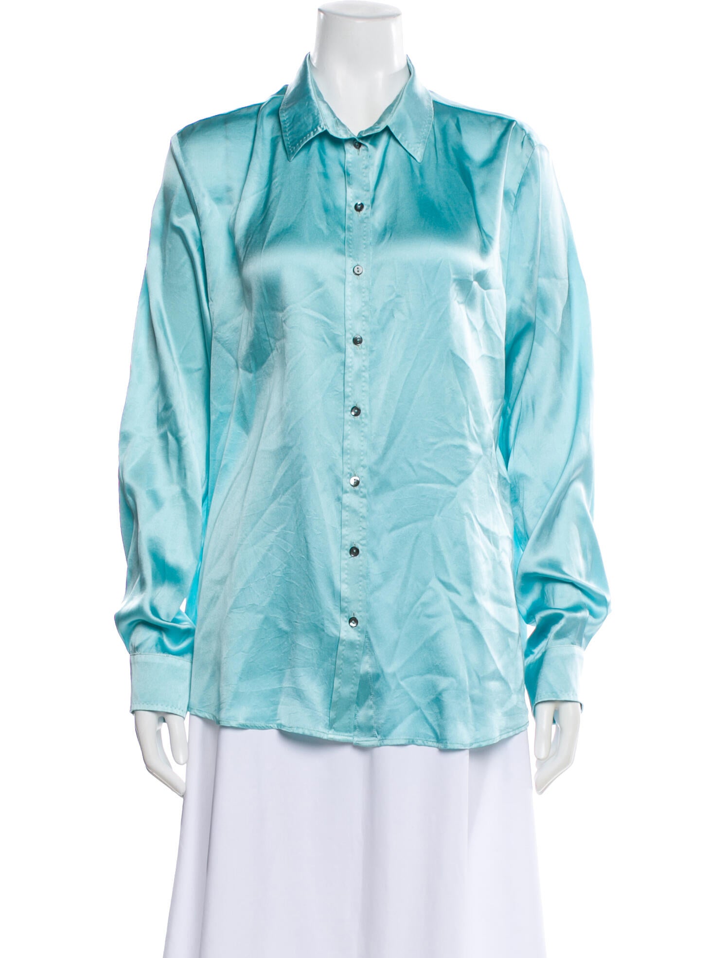 Sharis Place Private Label Silk Long Sleeve Button-Up Top