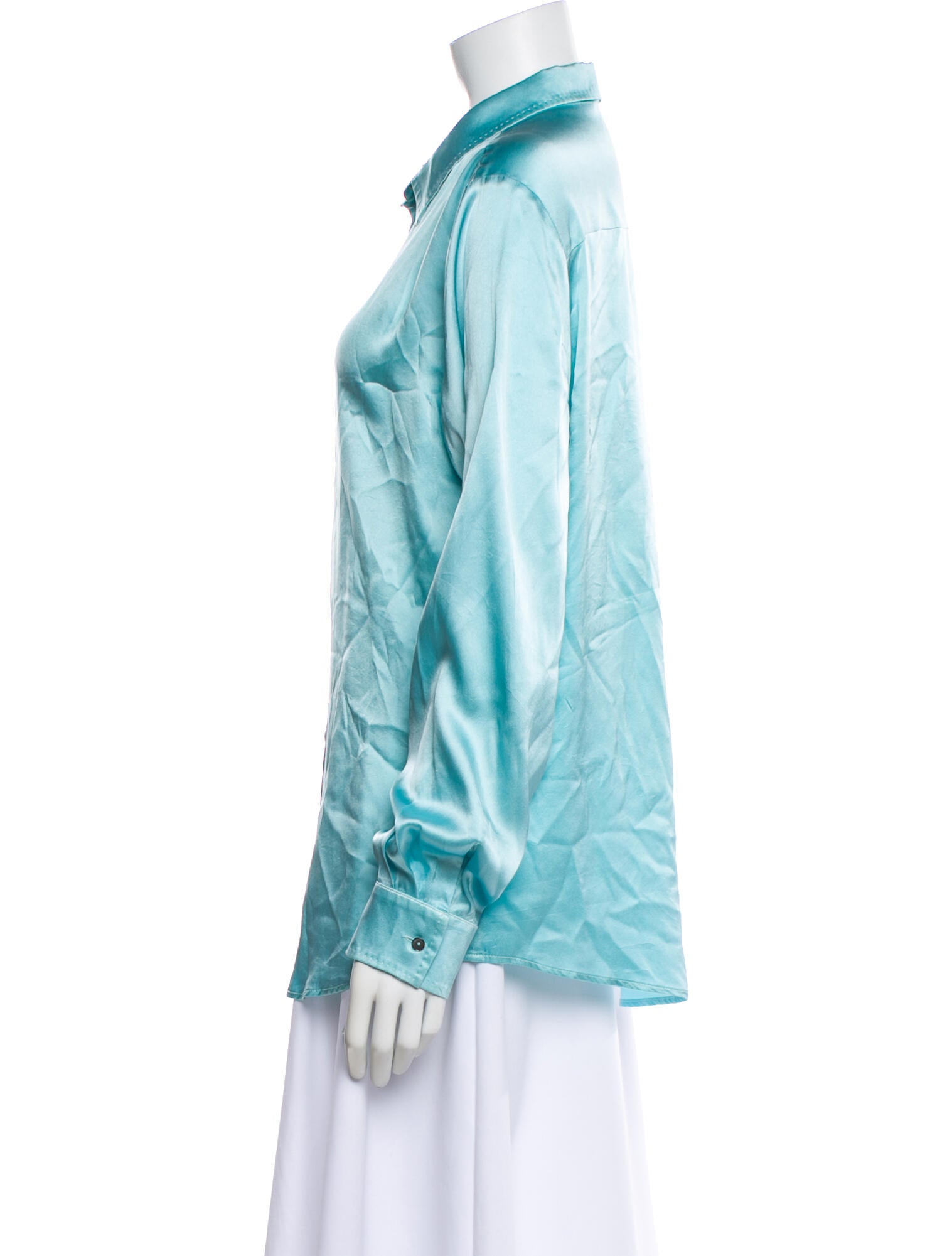 Sharis Place Private Label Silk Long Sleeve Button-Up Top