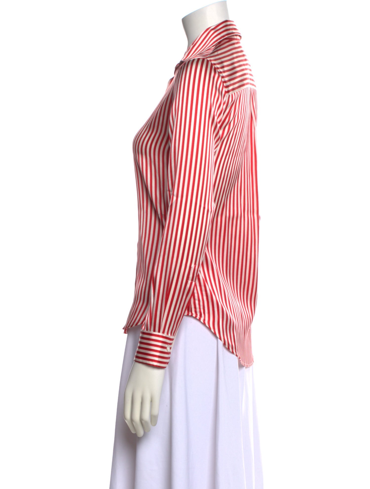Sharis Place Private Label Silk Striped Button-Up Top