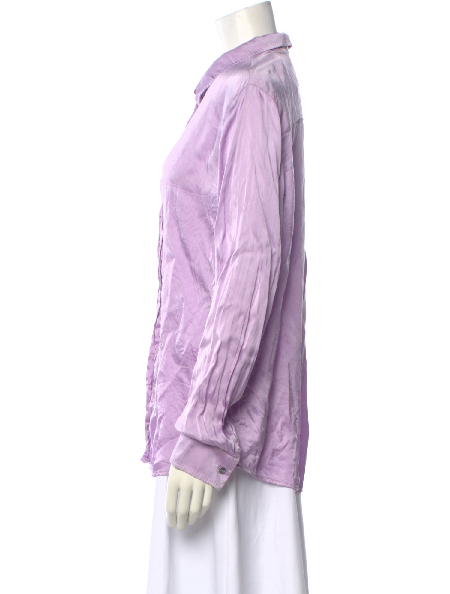 Sharis Place Private Label Silk Long Sleeve Button-Up Top