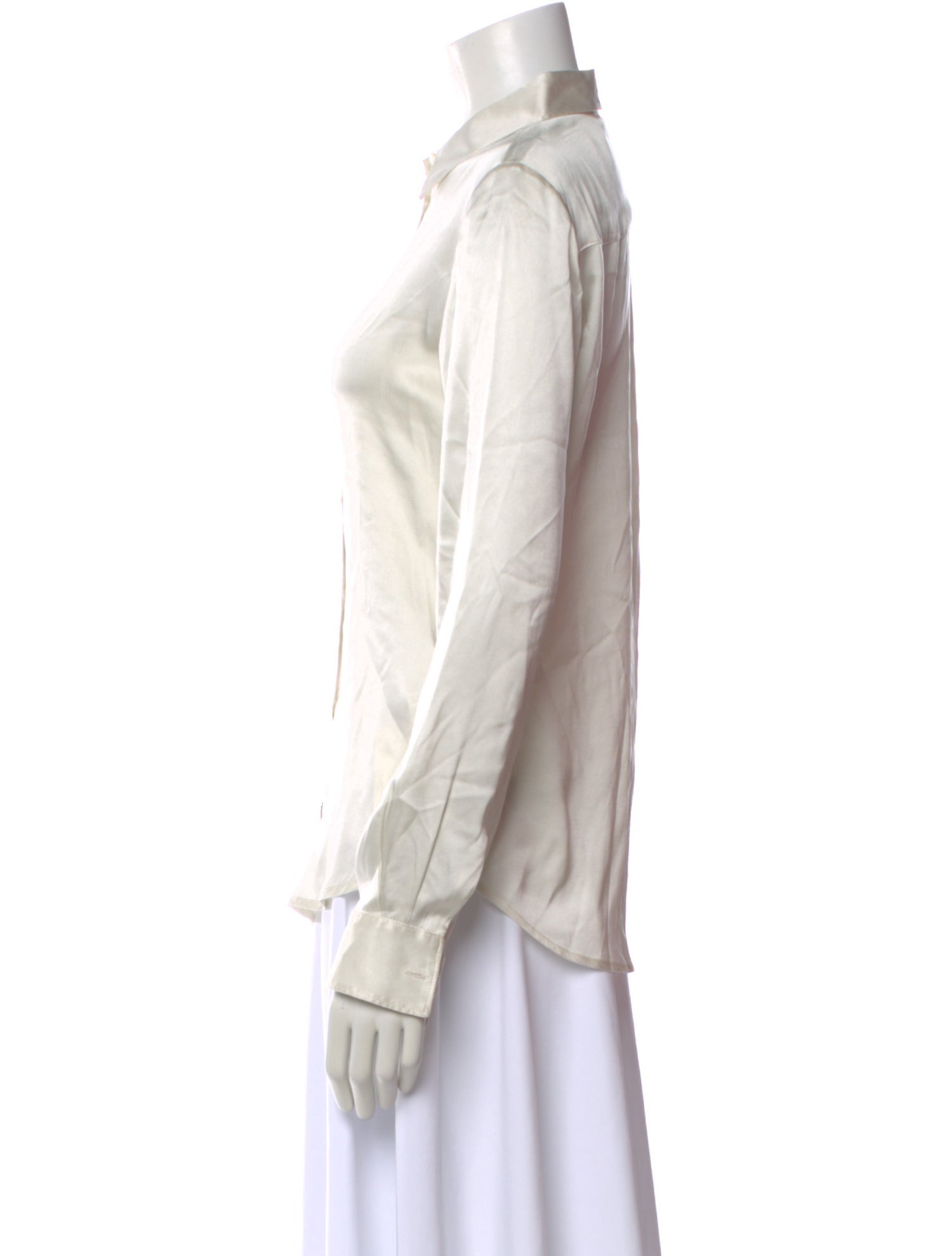 Sharis Place Private Label Silk Long Sleeve Button-Up Top