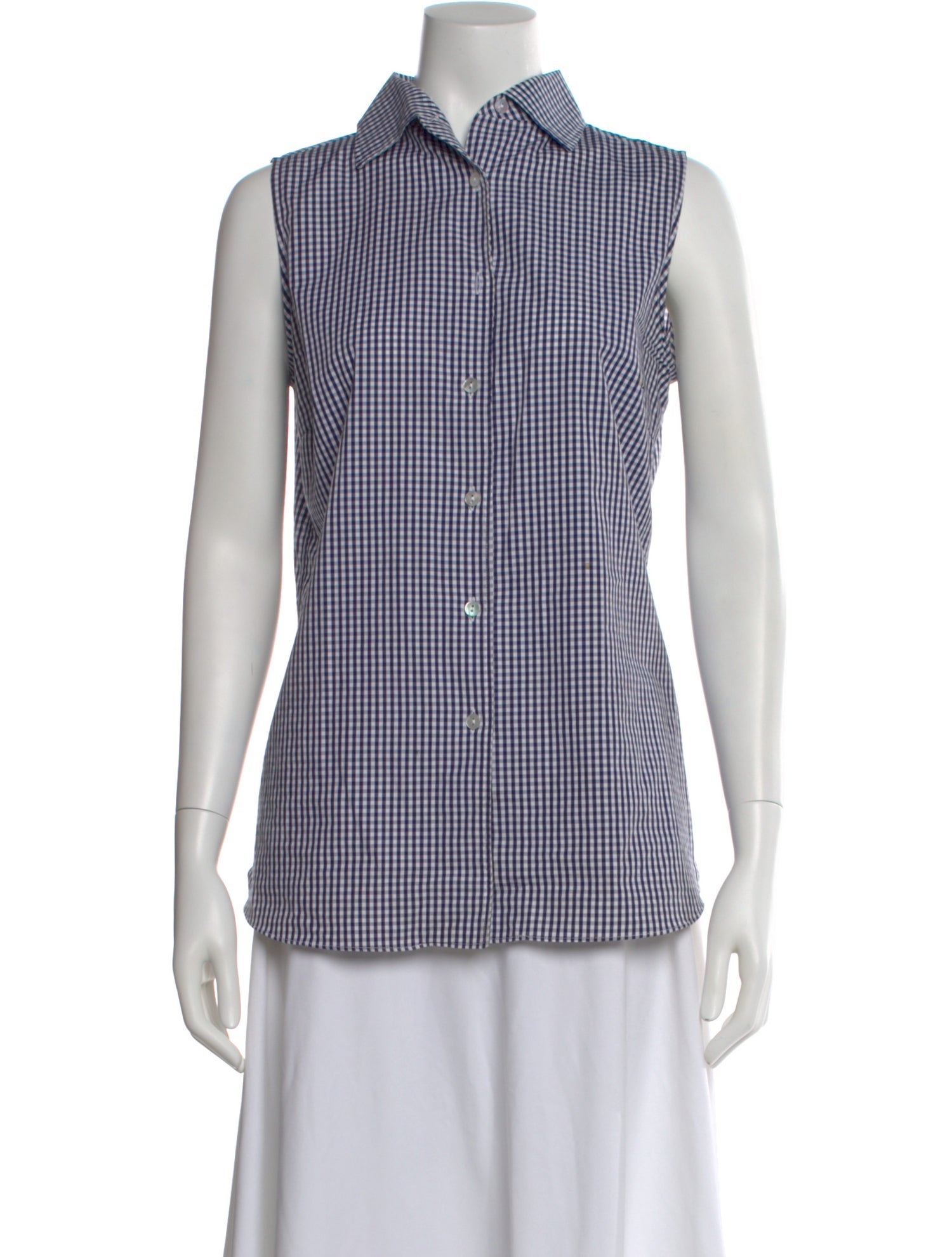 Sharis Place Private Label Plaid Print Sleeveless Button-Up Top