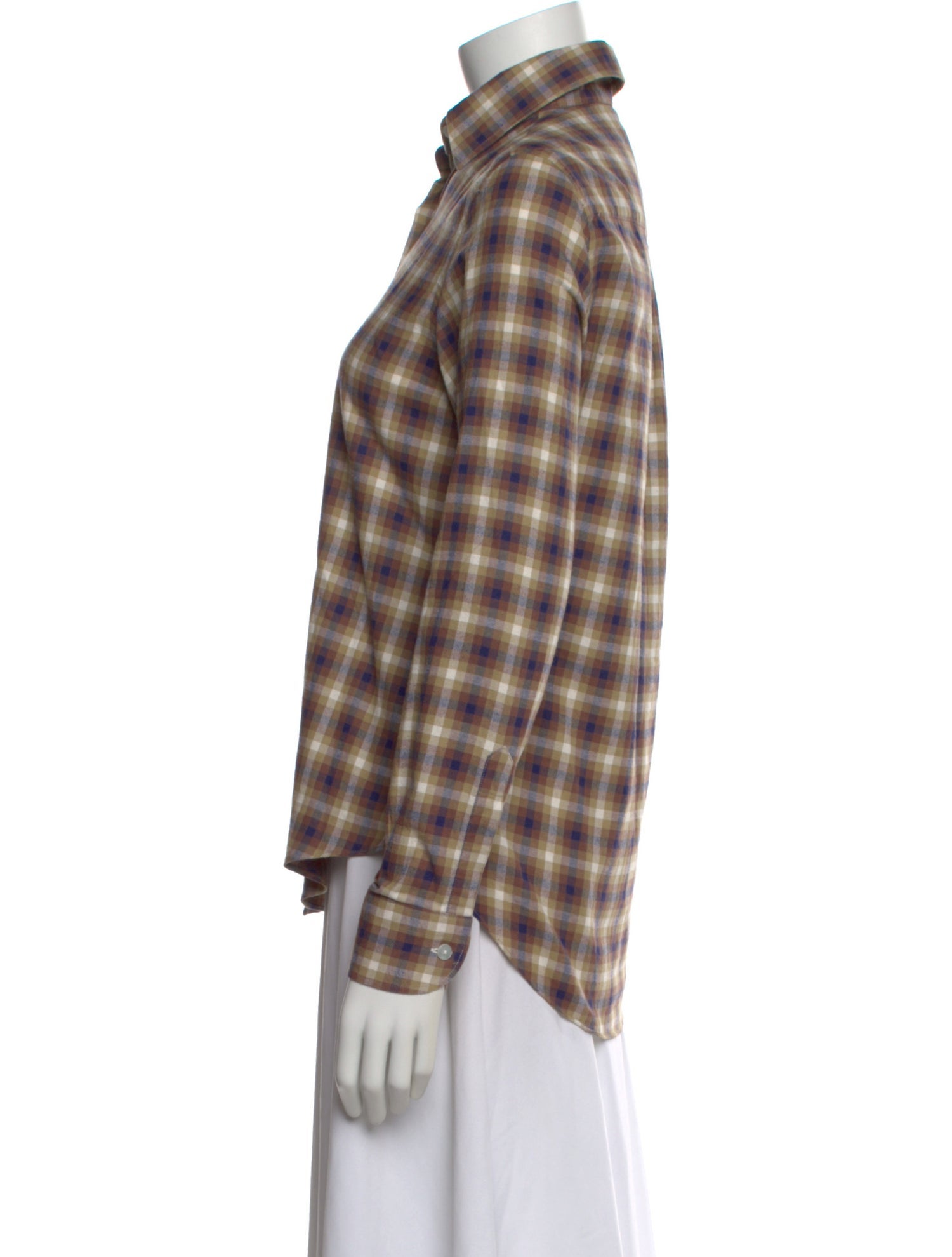 Sharis Place Private Label Plaid Print Long Sleeve Button-Up Top