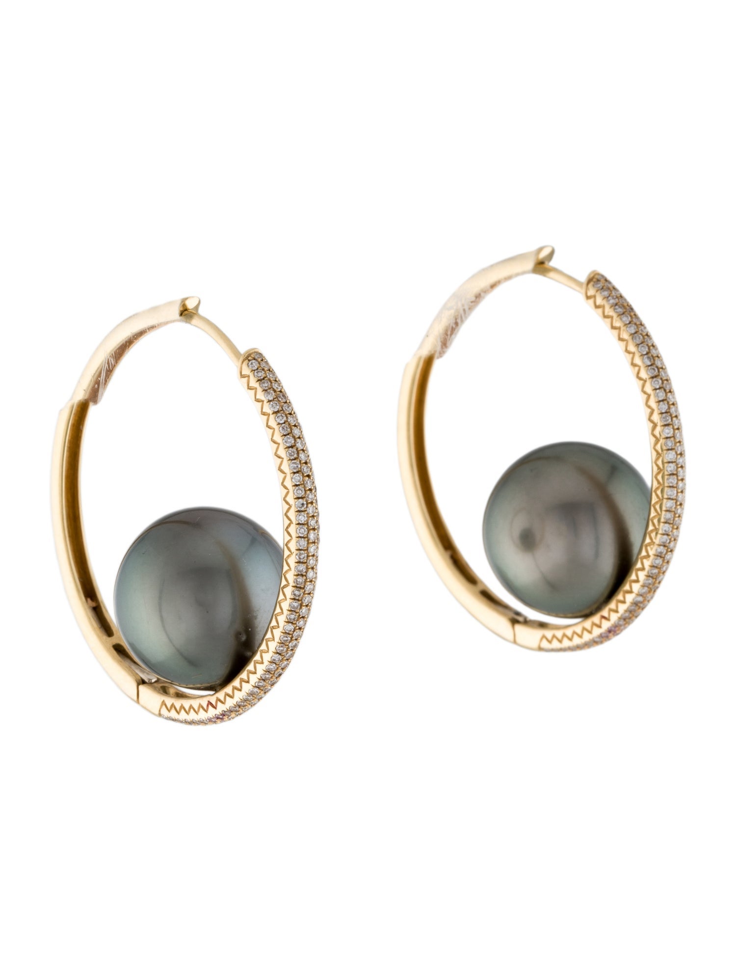 Shy Creation 18K Pearl & Diamond Hoop Earrings