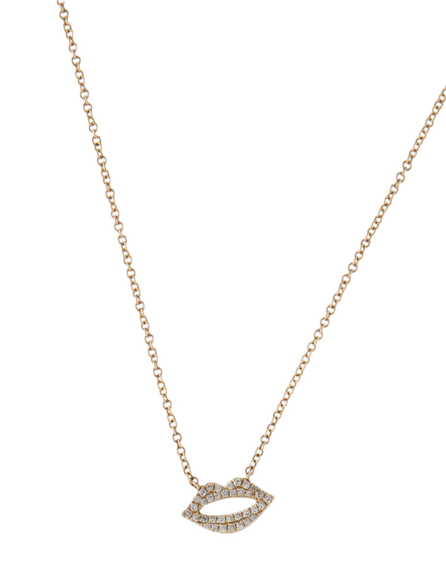 Shy Creation 14K Diamond Lips Pendant Necklace
