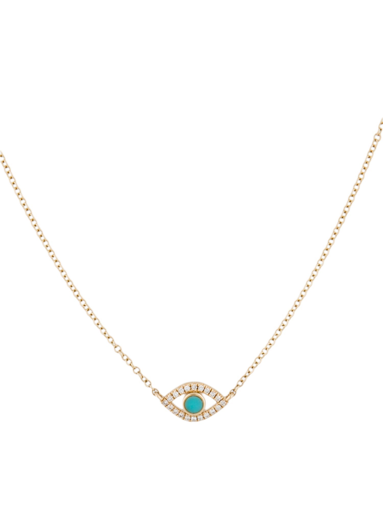 Shy Creation 14K Turquoise & Diamond Eye Pendant Necklace