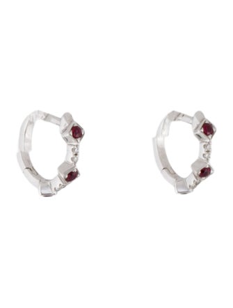 Shy Creation 14K Ruby & Diamond Huggie Earrings