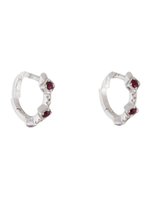 Shy Creation 14K Ruby & Diamond Huggie Earrings