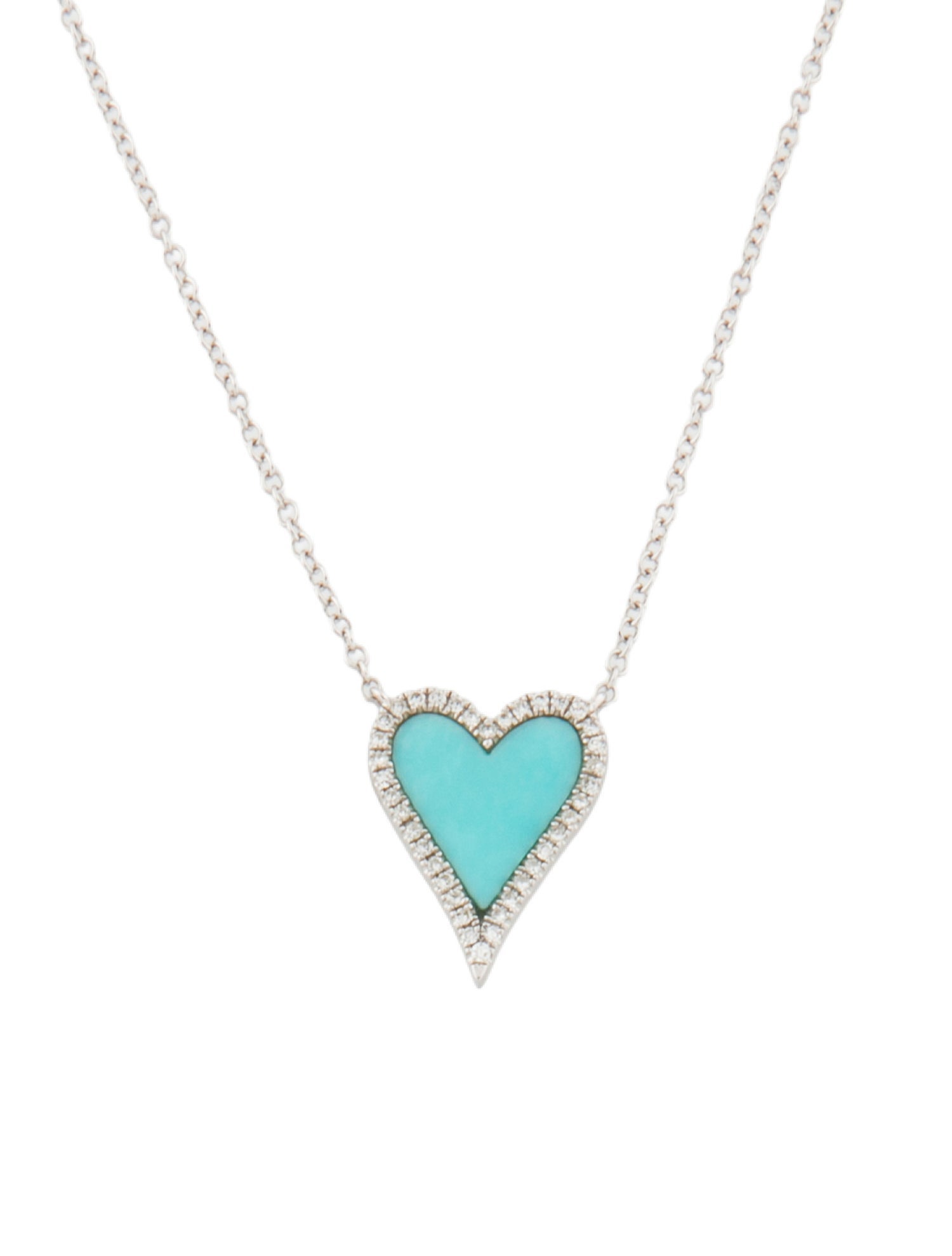 Shy Creation 14K Turquoise & Diamond Heart Pendant Necklace
