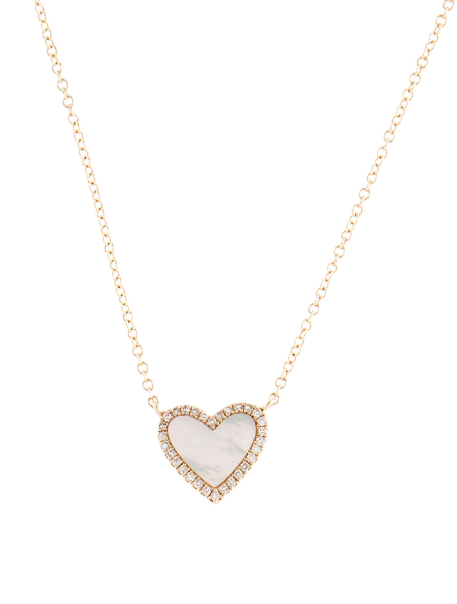 Shy Creation 14K Mother of Pearl Diamond Heart Pendant Necklace