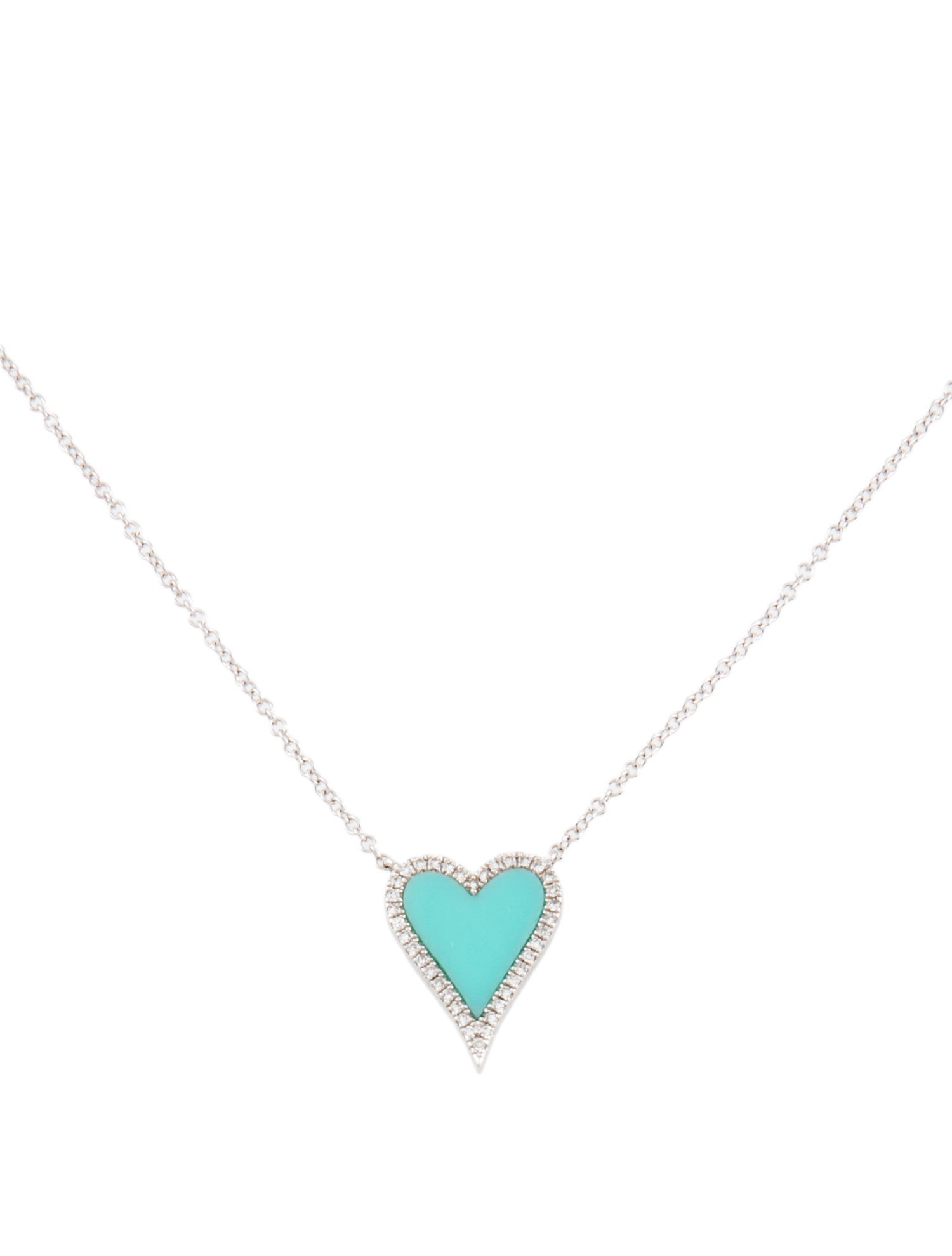 Shy Creation 14K Turquoise & Diamond Heart Pendant Necklace
