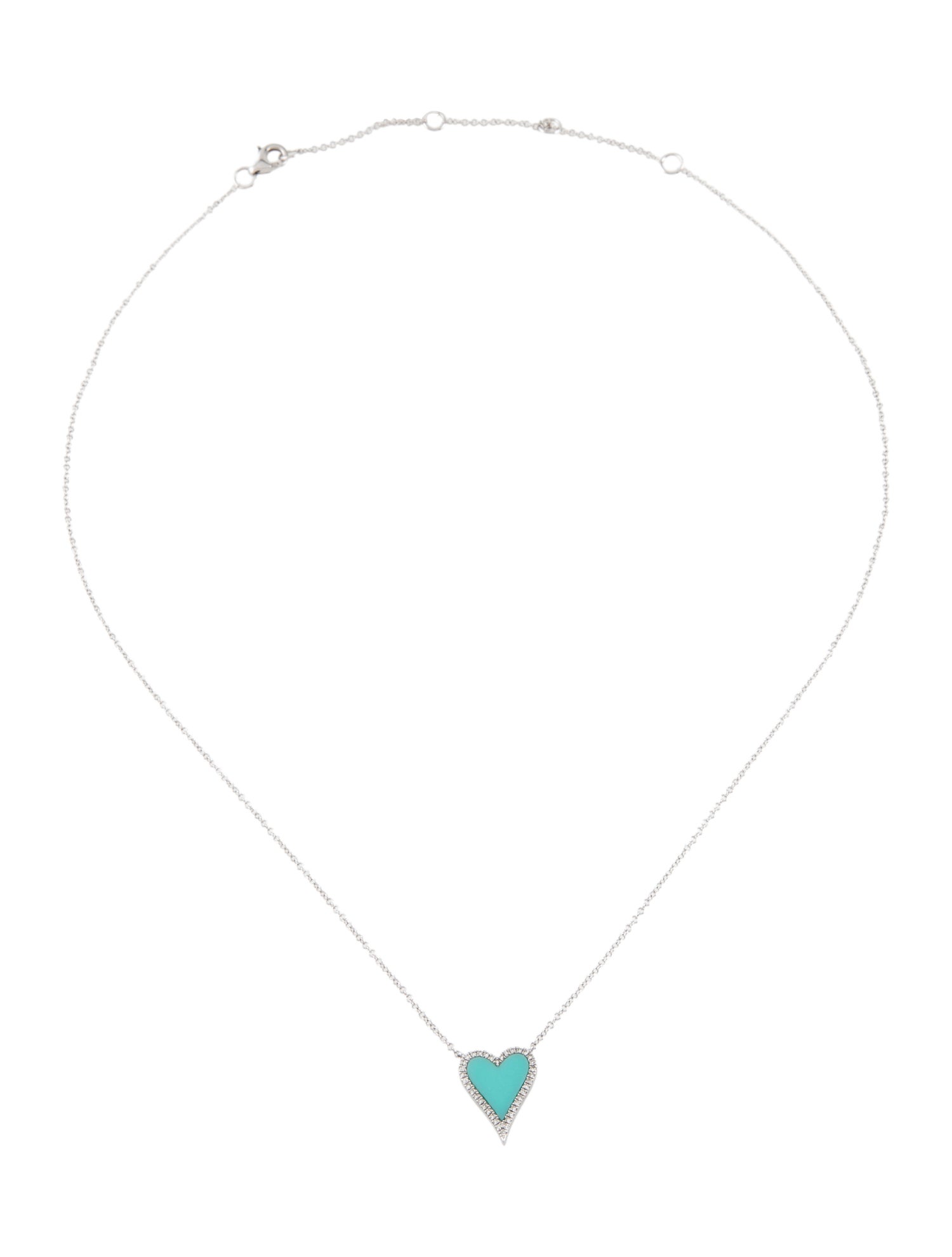 Shy Creation 14K Turquoise & Diamond Heart Pendant Necklace