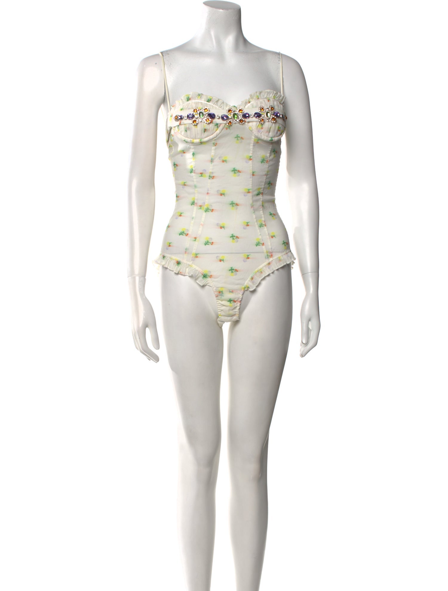 Shushu/tong Floral Print Square Neckline Bodysuit
