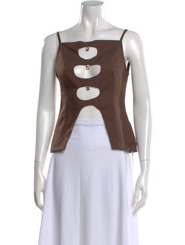 Pre-owned Siedres Square Neckline Sleeveless Crop Top In Brown