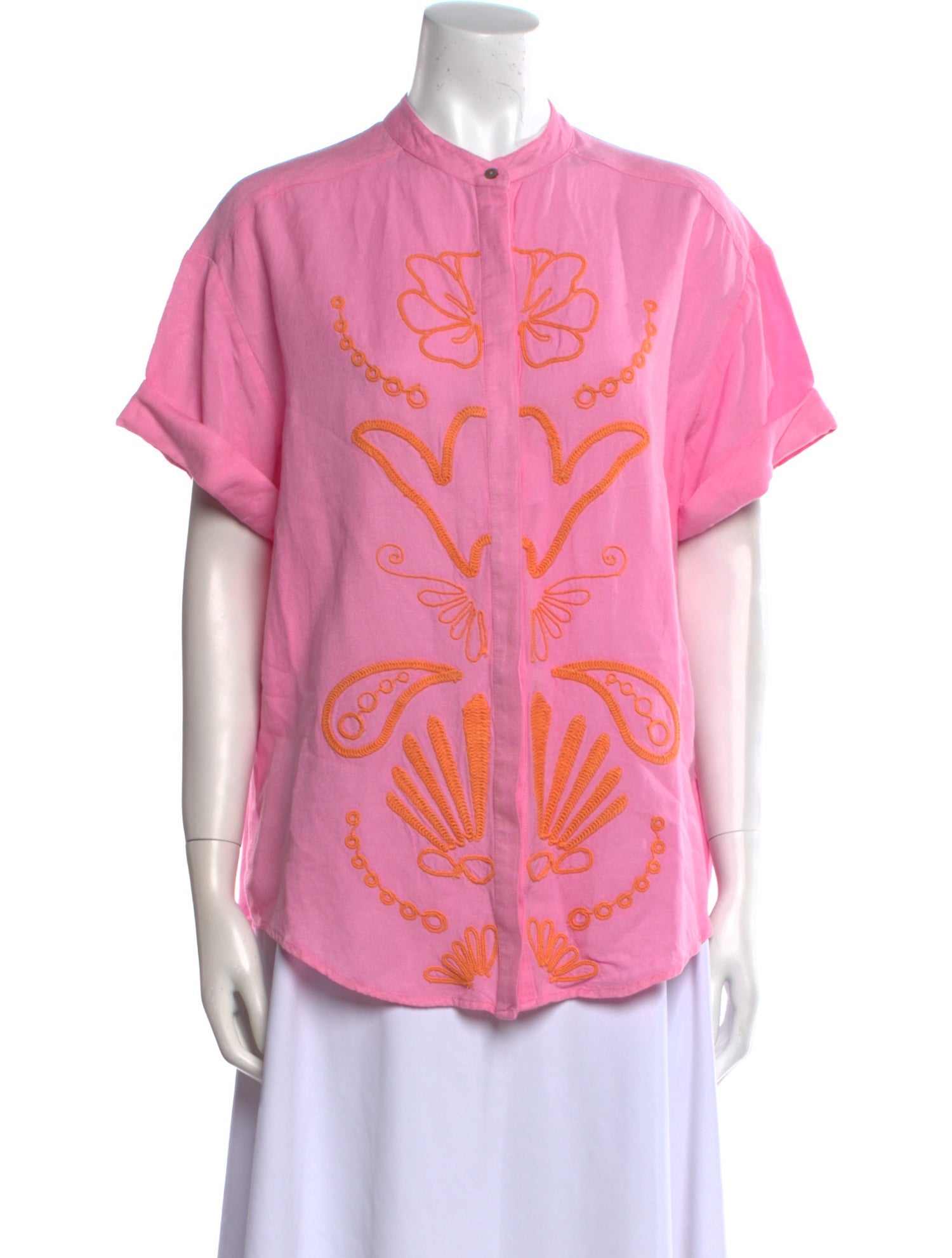 Significant Other Graphic Print Mock Neck Button-Up Top